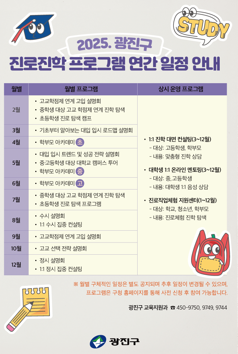 2025년 광진구 진로진학 프로그램 연간 일정 안내